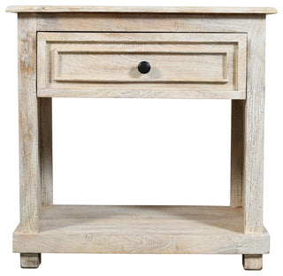 Jenna 1-Drawer Solid Wood Nightstand With Distressed White Finish