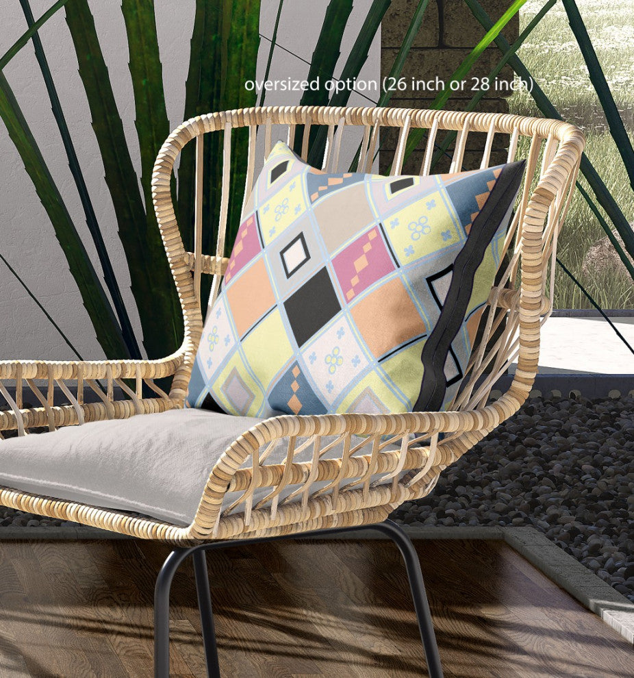 20" Yellow Pink Tile Indoor Outdoor Zippered Throw Pillow