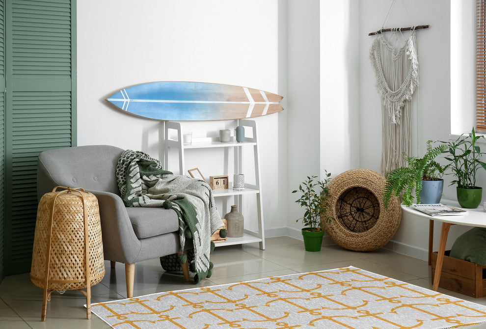 Anchor Pattern Nautical & Coastal Chenille Area Rug, Egg Yolk Yellow, 4'x6'