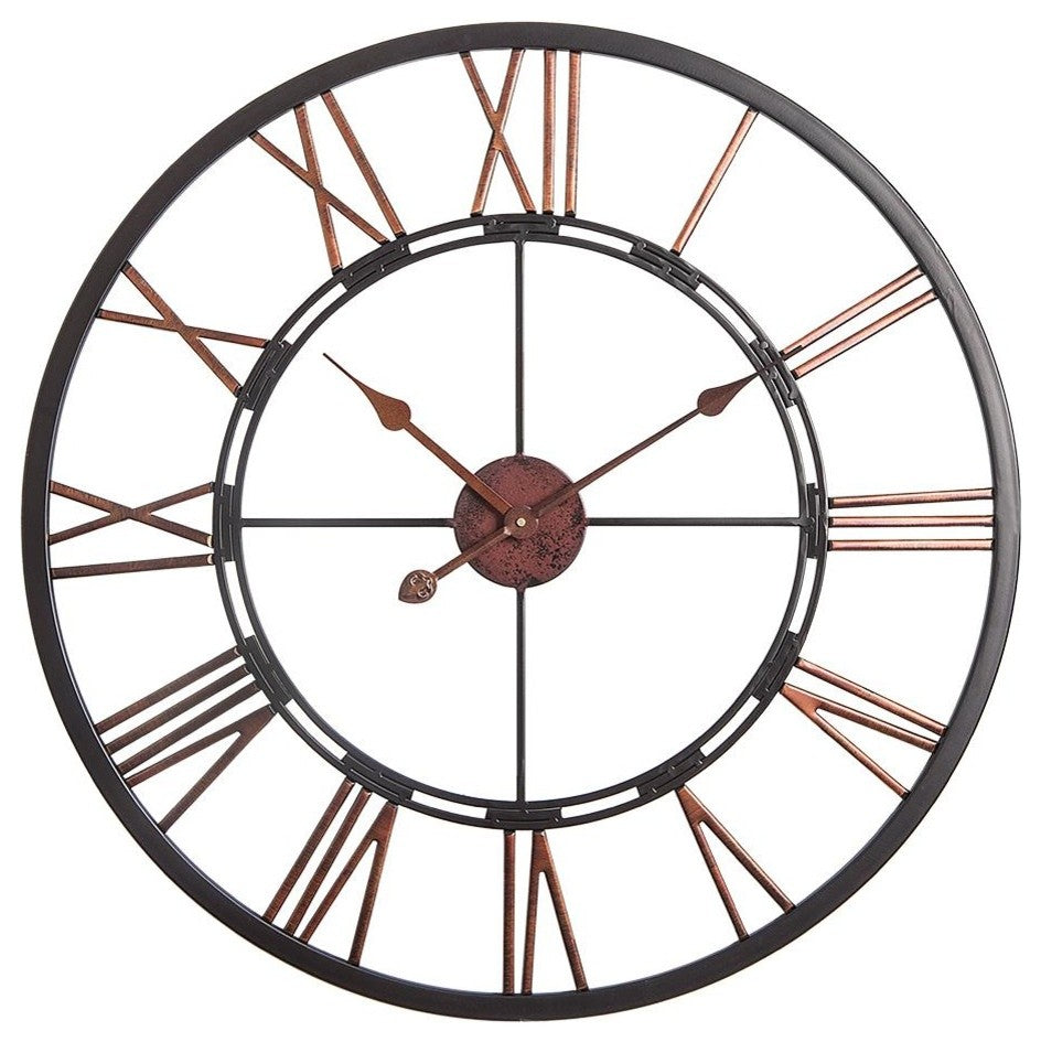 UTOPIA ALLEY Oversized Roman Round Wall Clock, 28" Diameter, Dark Bronze finish