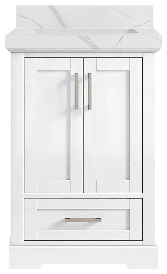 Boston 24 Single Sink Bathroom Vanity, White 2" Calacatta Laza