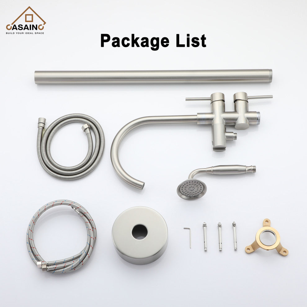6 GPM Freestanding Bathtub Faucet with Hand Held Shower and Double Handle, Brushed Nickel