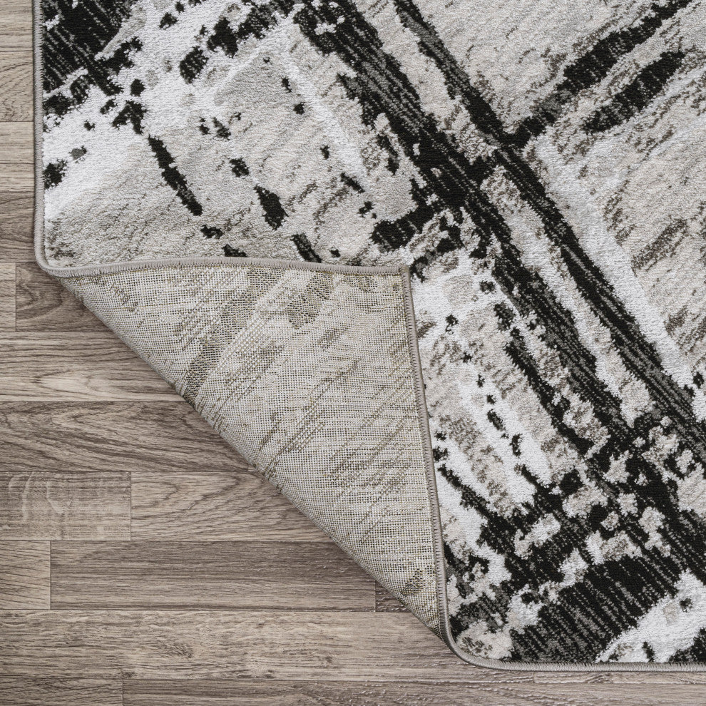 Slant Modern Abstract Black/Gray 2 ft. x 8 ft. Runner Rug
