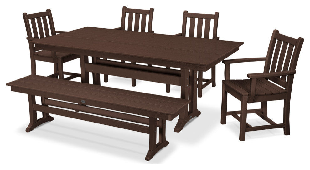 POLYWOOD Traditional Garden 6-Piece Farmhouse Dining Set with Bench