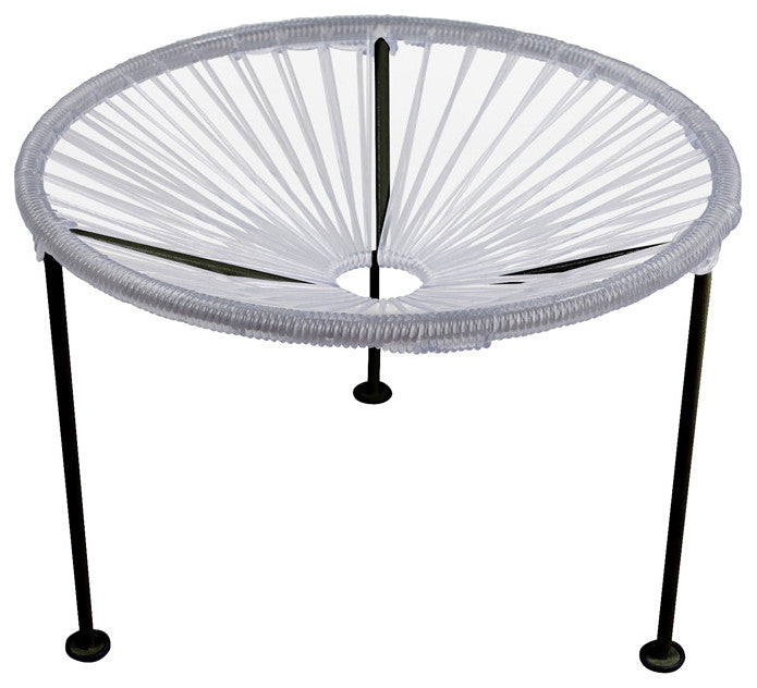 Zicatela Indoor/Outdoor Handmade Side Table, Clear Weave, Black Frame
