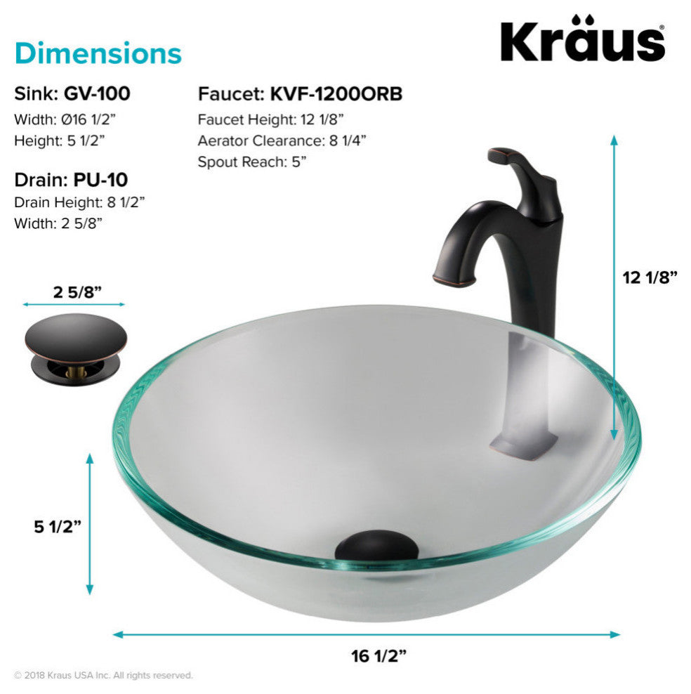 Glass Vessel Sink, Arlo Bathroom Faucet, PU Drain, Mounting Ring, Oil Rub Bronze
