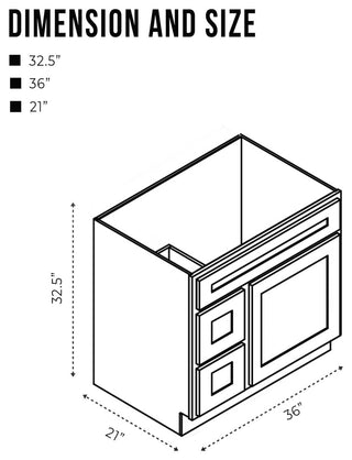 Vanity Art Vanity Base Cabinet, No Top, Drawers on Left, 36", Gray