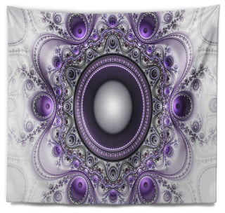 Purple Fractal Pattern with Circles Abstract Wall Tapestry, 39"x32"