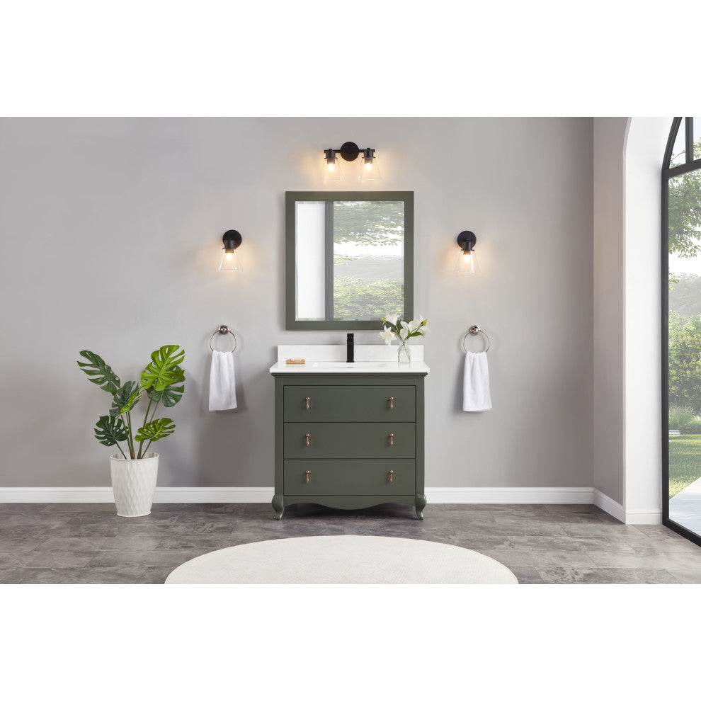 Legion Furniture WS2512 Series Bathroom Sink Vanity, Pewter Green, 36", Artificial Stone Top, Single Sink