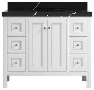 Nashville 42" Single Sink Bath Vanity, White 2" Calacatta Black