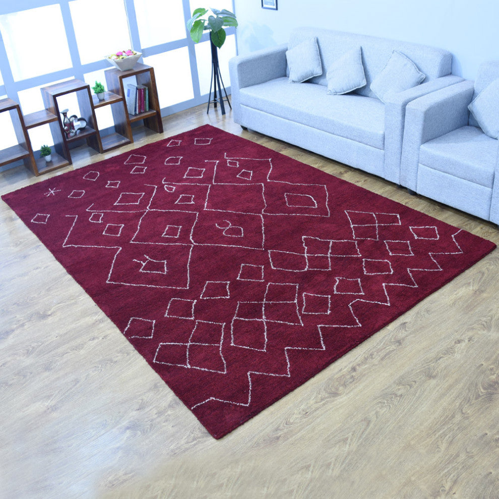 HAND KNOTTED LOOM SILK ECO-FRIENDLY RUGS-6'x9',Rectangle,Red White,Contemporary
