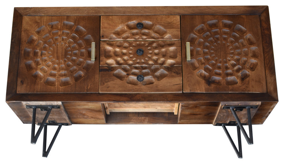 Salta Recycled Mango Wood Bathroom Linen Cabinet With 2 Doors/3 Drawers