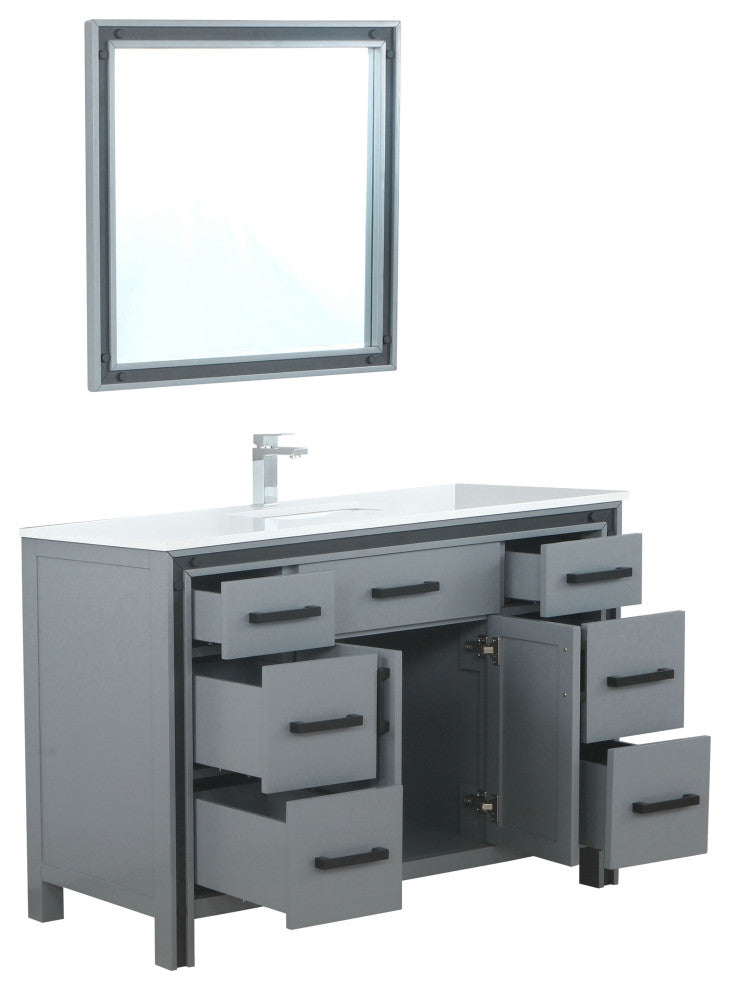 Ziva 48 Dark Grey SG Vanity, Cultured Marble Top, Square Sink, 34 Mirror, Faucet