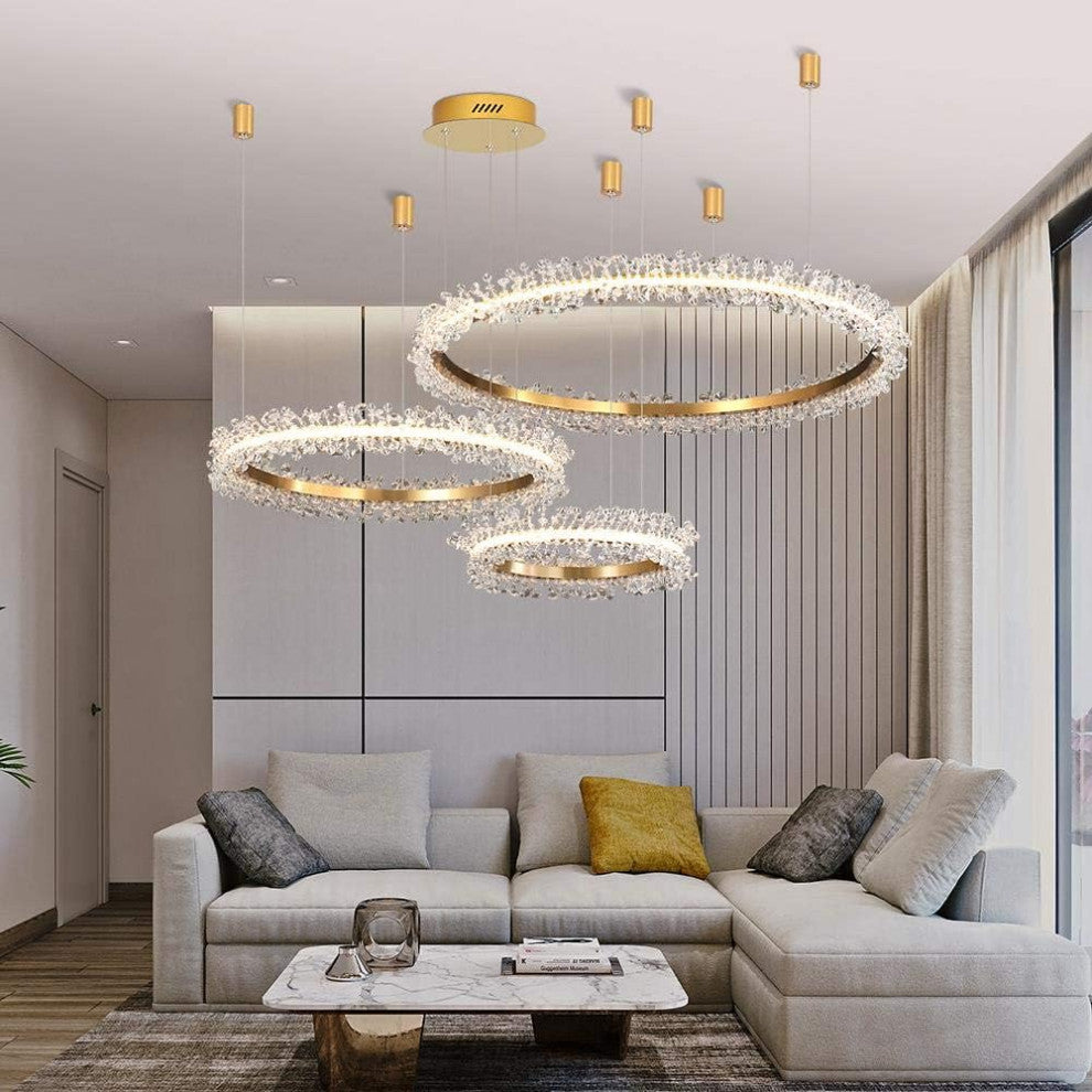 Versoix | Creative Crystal LED Pendant Light in the Shape of Rings, Dia15.7+23.6+31.5", Remote Dimming