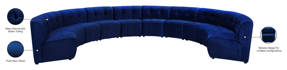 Limitless Velvet Upholstered 10-Piece Modular Sectional, Navy