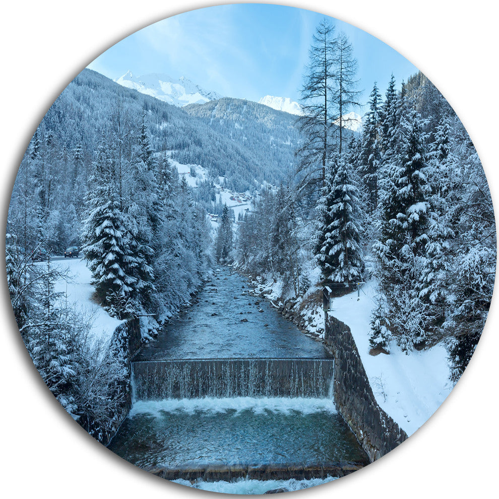 Winter Mountain Stream, Landscape Photo Disc Metal Wall Art, 36"