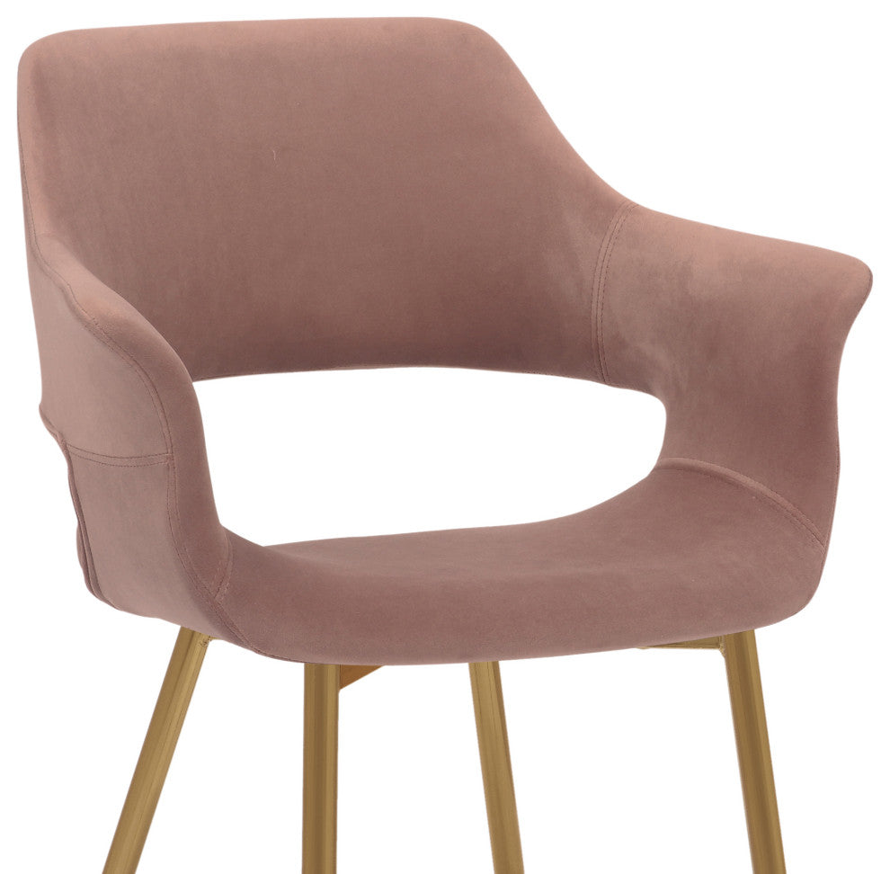 Gigi Velvet Dining Room Chair With Gold Metal Legs - Set of 2, Pink