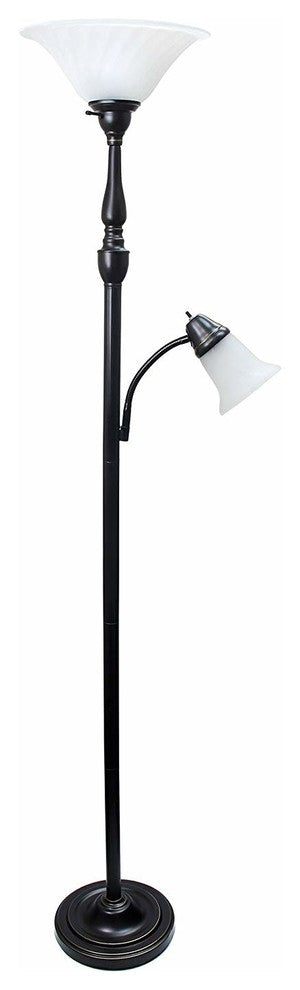 2-Light Mother Daughter Floor Lamp With White Marble Glass, Restoration Bronze