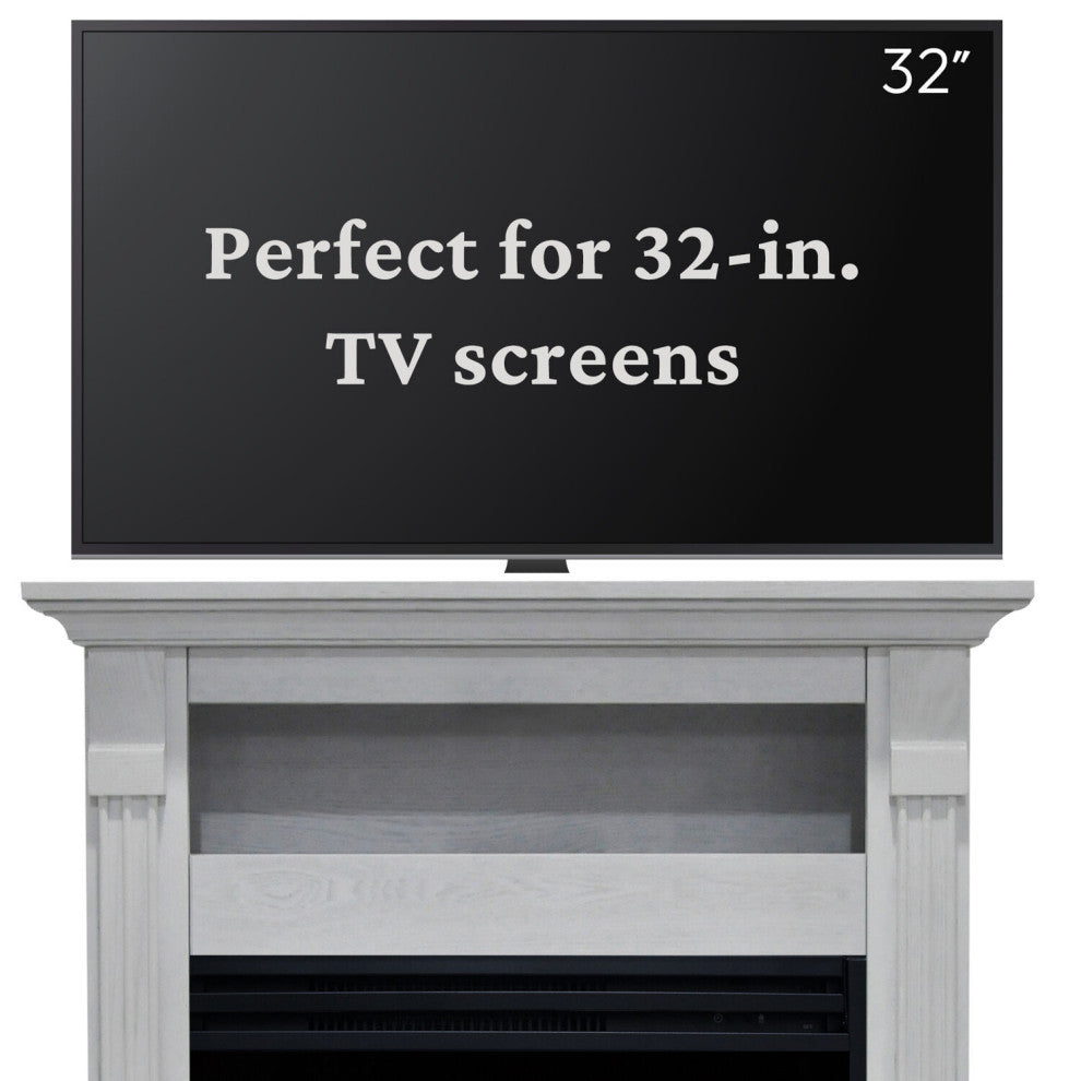Sienna 34" Electric Fireplace Heater With Mantel, Multicolor Flames, White
