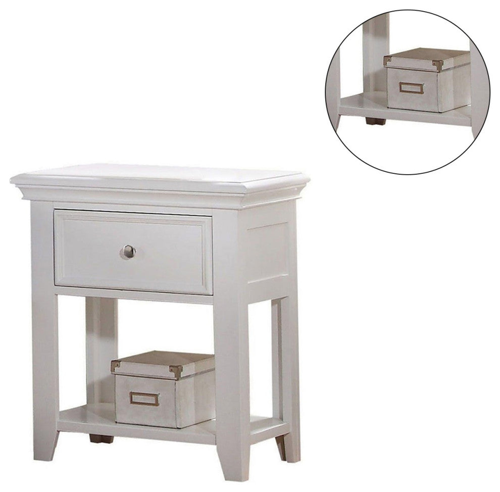 Nightstand with 1 Drawer and Shelf, White