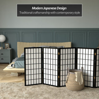 3' Tall Window Pane Shoji Screen, Black, 6 Panels
