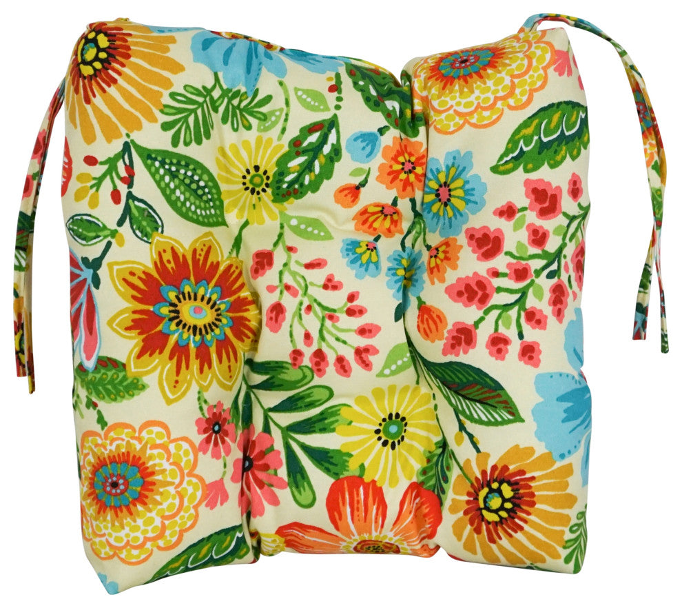 16" Patterned Outdoor Square Tufted Chair Cushions, Set of 6, Gregoire Chamomile