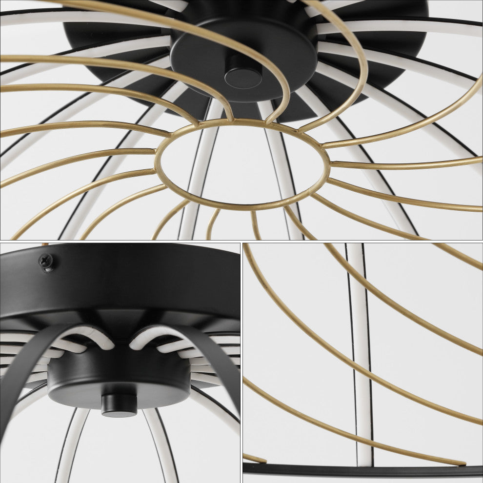 Ambros Industrial Metal Dimmable Stripe Half-Cage Integrated LED Flush Mount