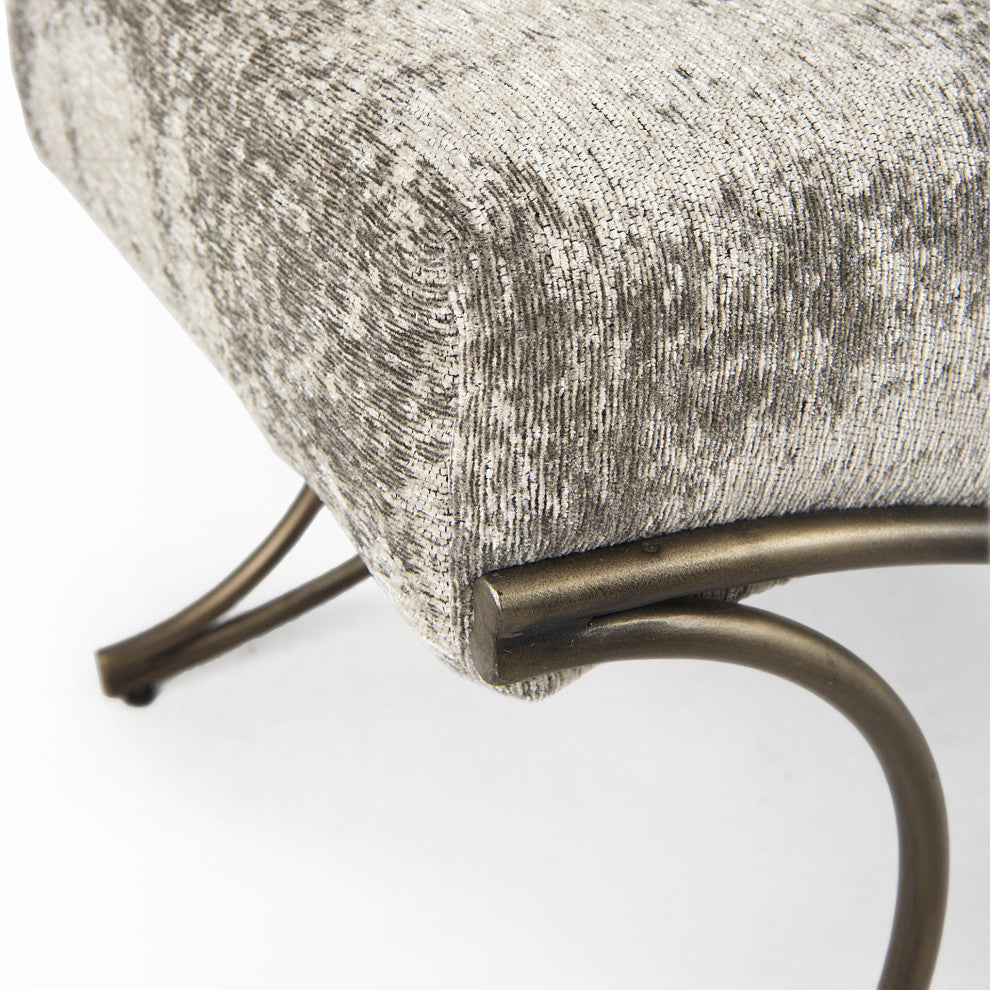 Ayla Light and Dark Gray Fabric Seat With Antique Gold Metal Frame Bench