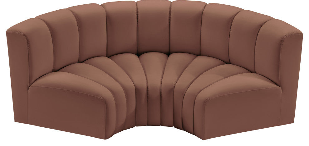 Arc Vegan Leather Upholstered 3-Pc. Inward Curved Modular Sectional, Cognac