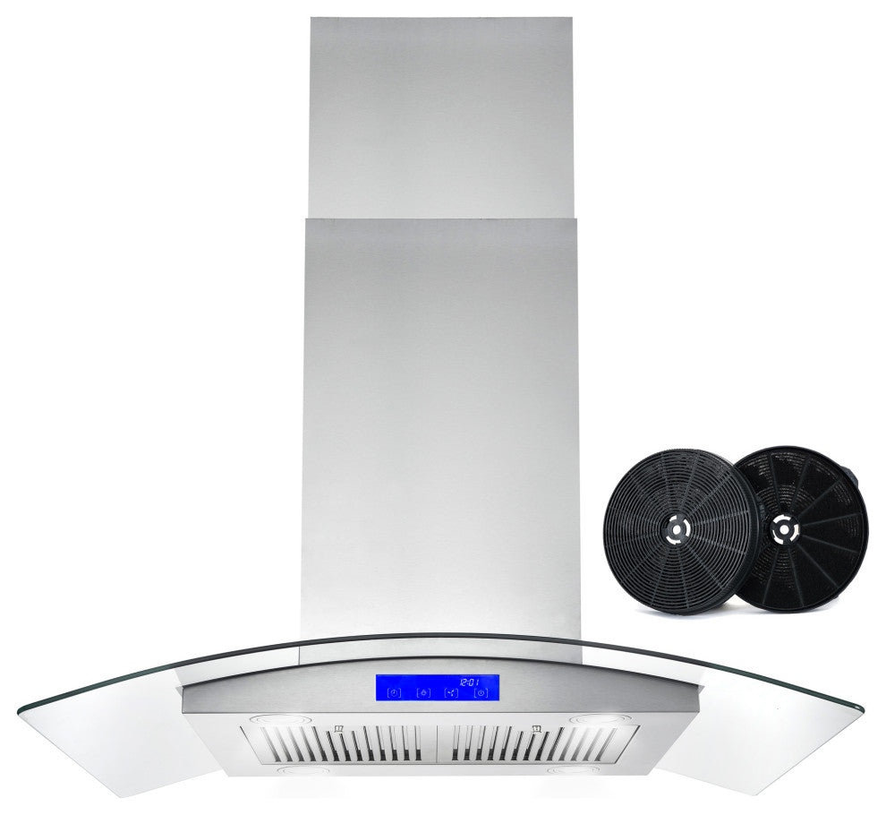Cosmo 380 CFM Euro Stainless Steel Island Glass Range Hood With Permanent Filter
