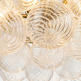 Contemporary Clear Ribbed Bubble Chandelier, Brass, 8 Lights