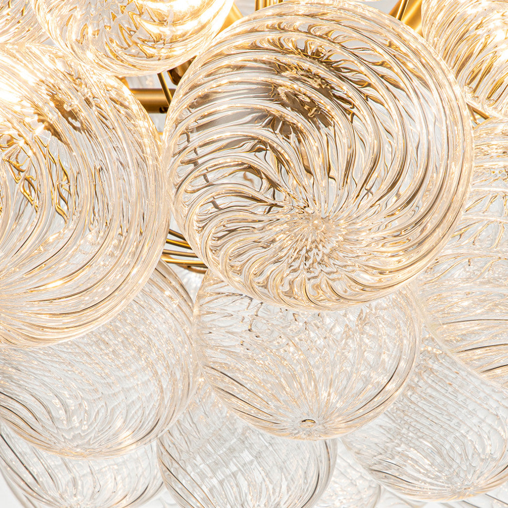 Contemporary Clear Ribbed Bubble Chandelier, Brass, 8 Lights
