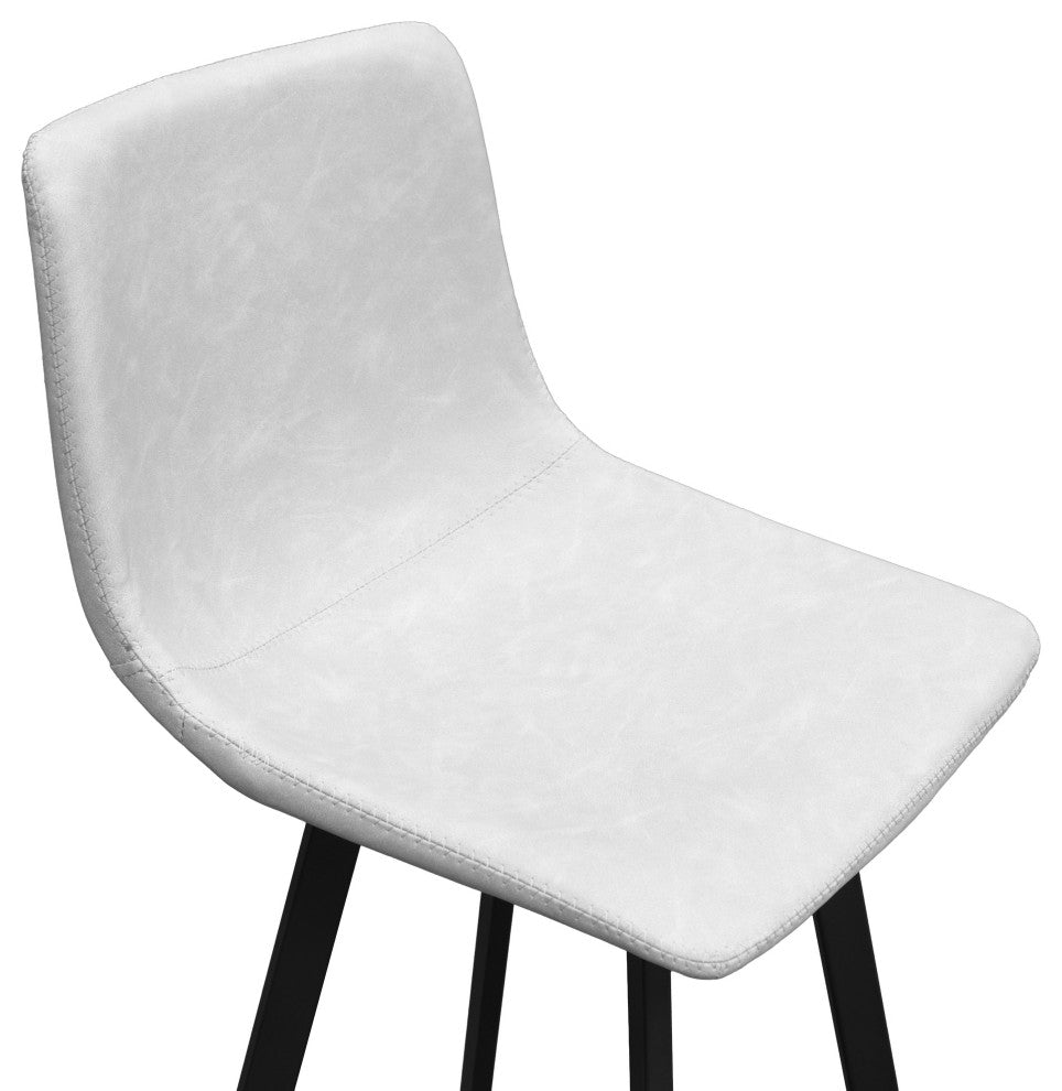 LeisureMod Elland Modern Upholstered Leather Bar Stool Iron Legs, Light Gray