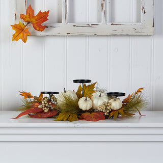 22" Fall Pumpkin and Maple Leaf Autumn Candelabrum