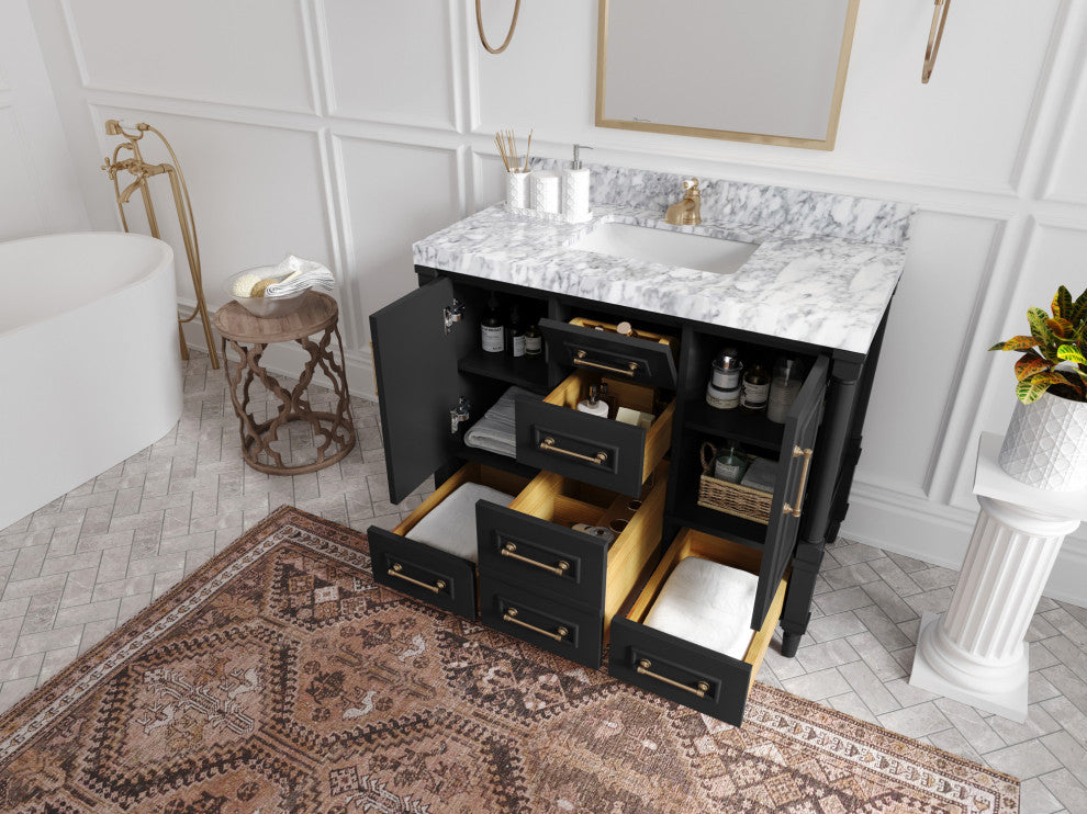 Aberdeen 42 Single Sink Bath Vanity in Black 2" Calacatta Laza
