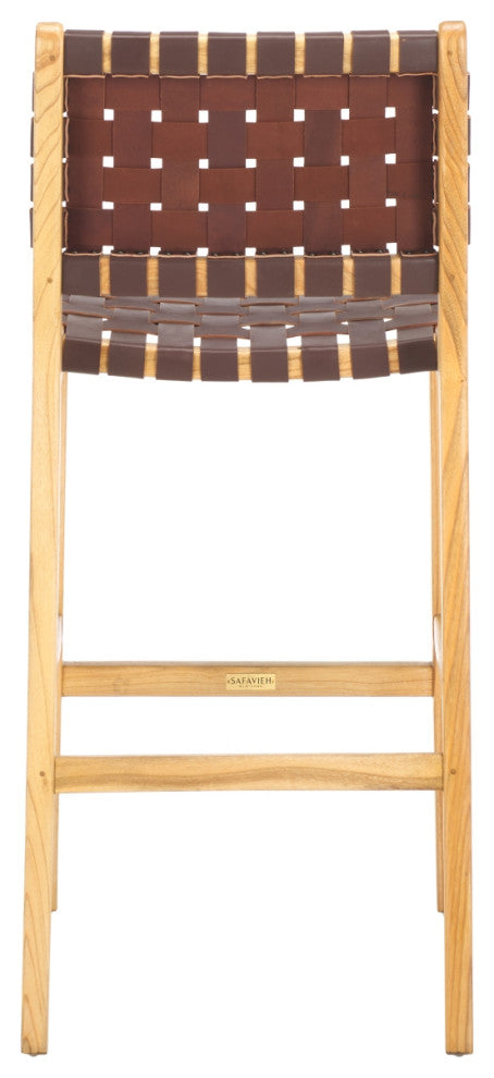Safavieh Adah Leather Bar Stool, Cognac/Natural