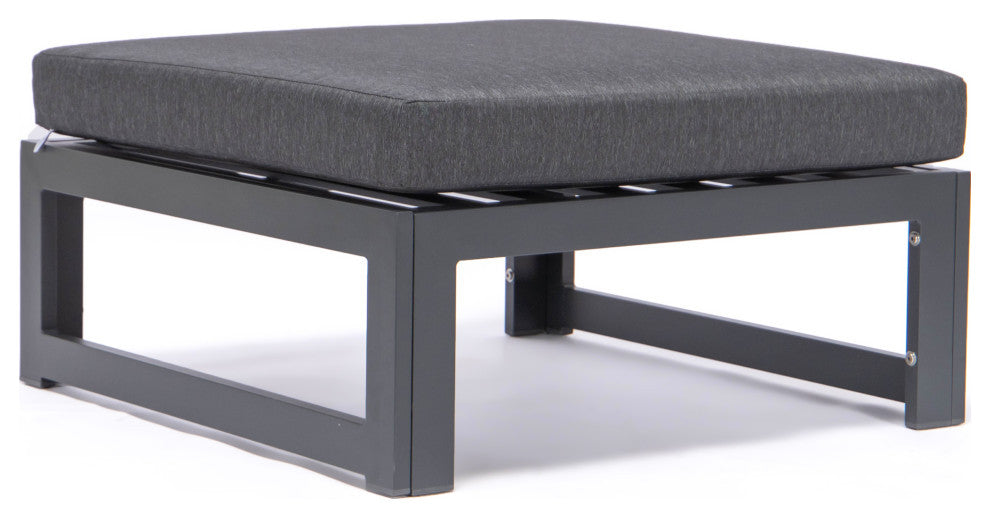 LeisureMod Chelsea 7-Piece Outdoor Sectional With Fire Pit Table, Black