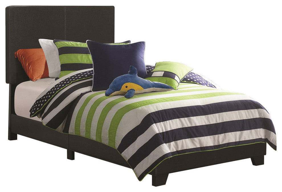 Leatherette Upholstered Bed, Twin Size, Black
