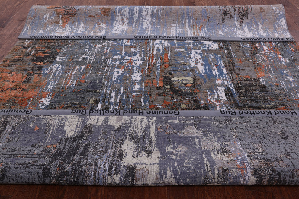 8' 1" X 10' 1" Abstract Handmade Wool and Silk Rug Q8881