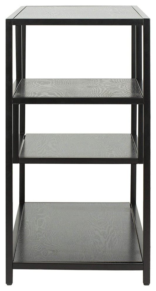 Unique Console Table, Metal Frame With Staggered Wooden Shelves, Black Finish