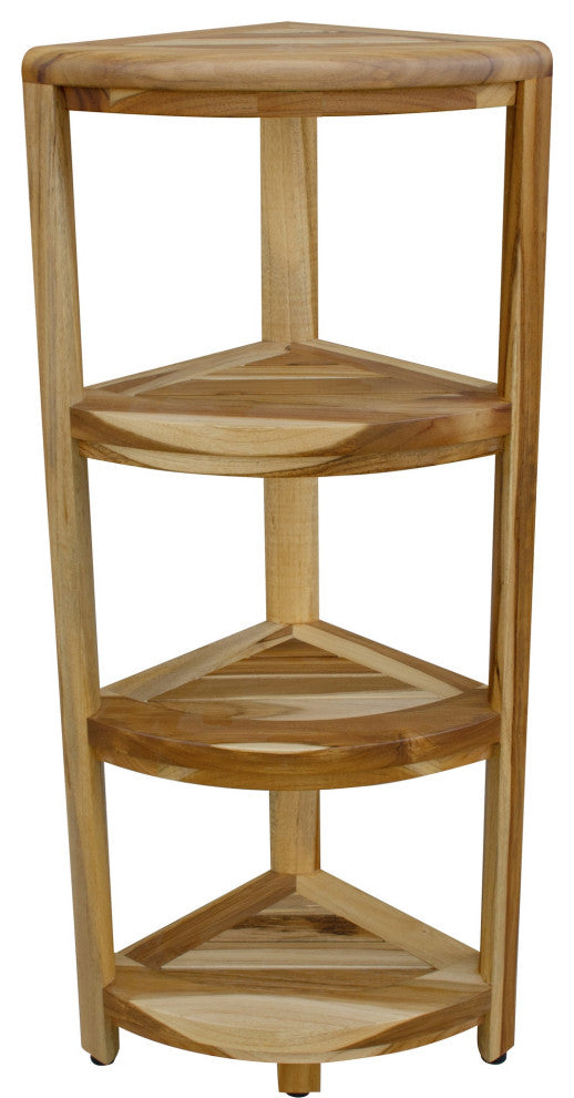HomeRoots Teak Four Tier Corner Shelf, Natural Finish