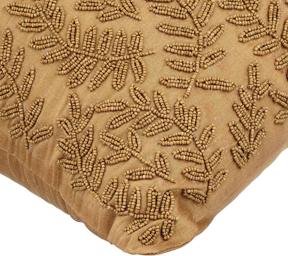Gold Decorative Pillow Shams 24"x24" Silk, Golden Ivy
