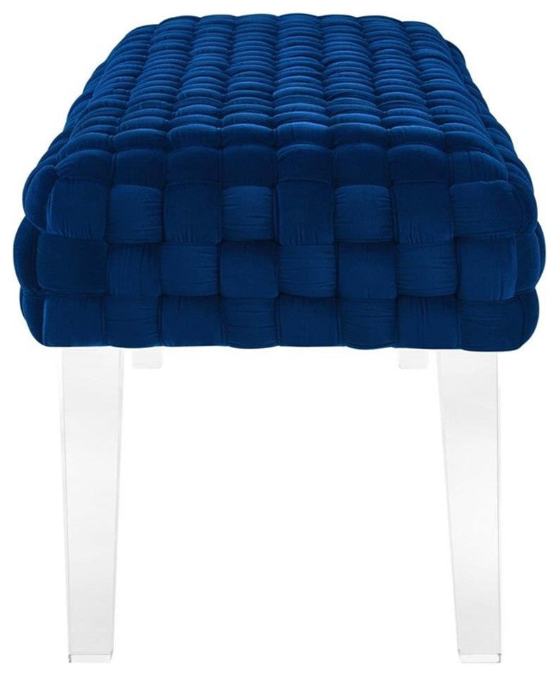 Prologue Woven Performance Velvet Ottoman, Navy