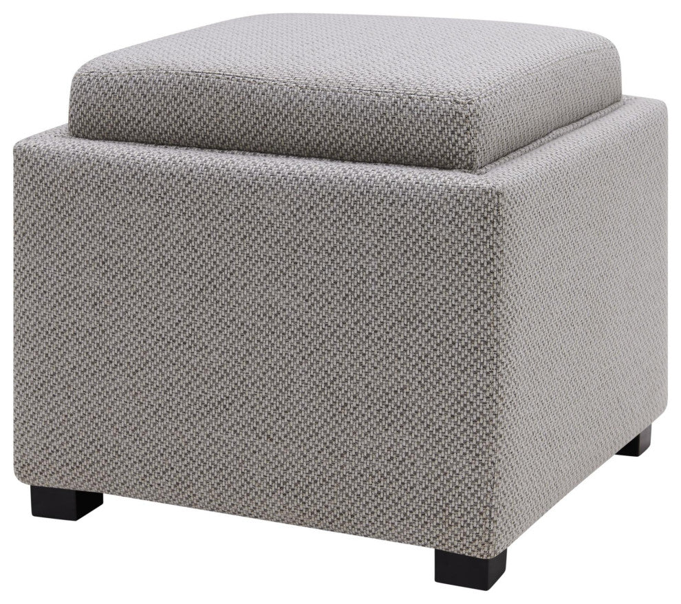 Cameron Square Storage Ottoman w/ tray, Cardiff Gray, Fabric