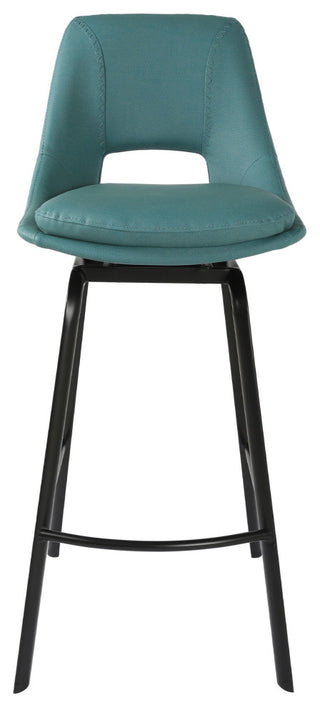 Carise Blue Faux Leather and Black Metal Swivel 30" Bar Stool