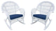 Jeco Wicker Rocker Chair in White with Blue Cushion (Set of 4)