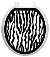 BW Zebra Toilet Tattoos Seat Cover, Vinyl Lid Decal, Animal Print Bathroom Decor, Round