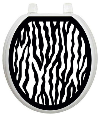 BW Zebra Toilet Tattoos Seat Cover, Vinyl Lid Decal, Animal Print Bathroom Decor, Round