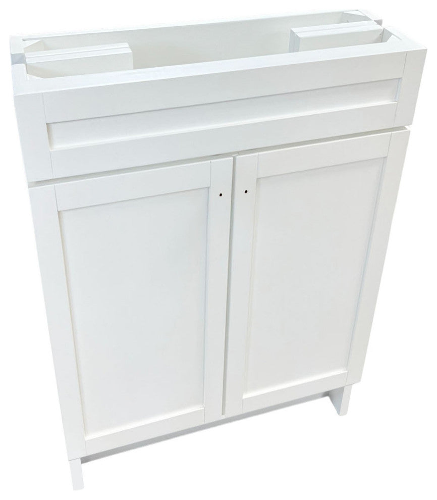 SmartFold 24" Single Sink Vanity, White With White Ceramic Top, Matte Black