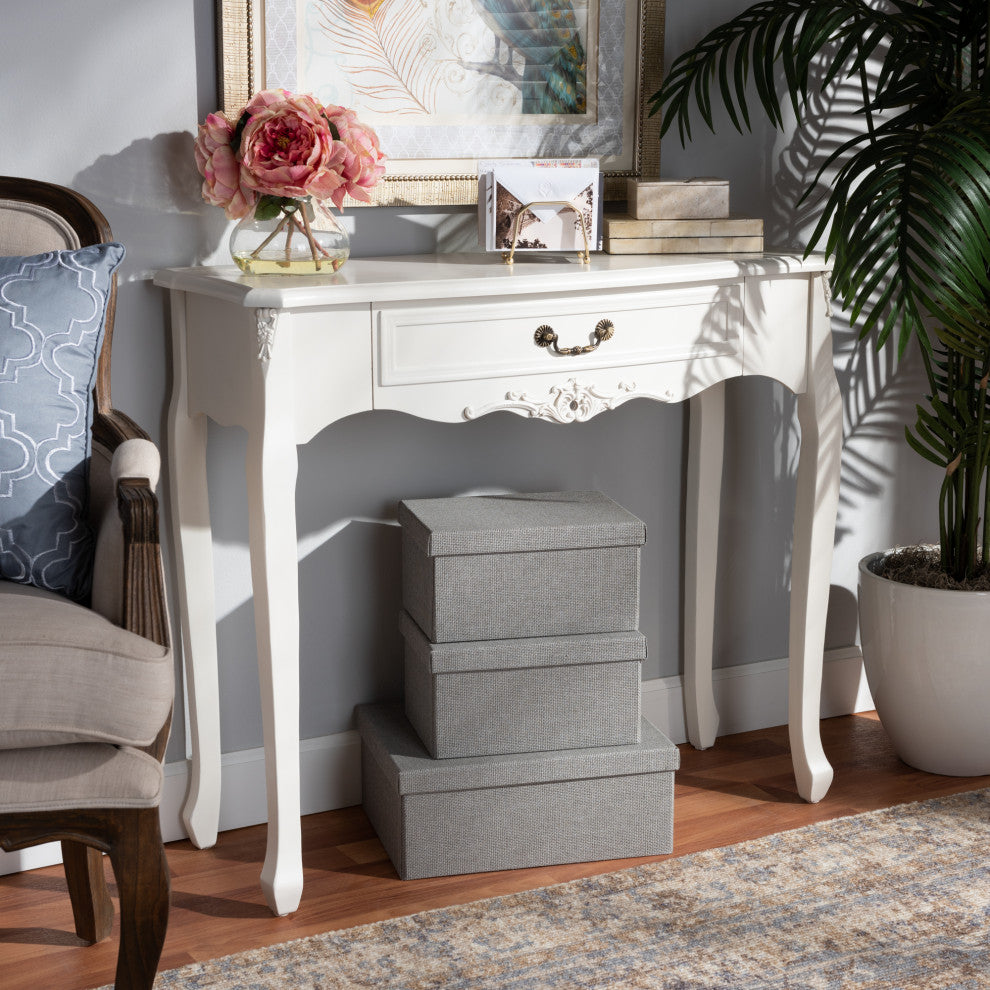 Gabrielle Traditional Provincial White-Finished 1-Drawer Wood Console Table